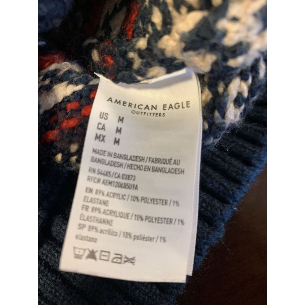 American Eagle M Fair Isle Knit Y2K Pullover Sweater Hoodie Blue - Picture 8 of 8